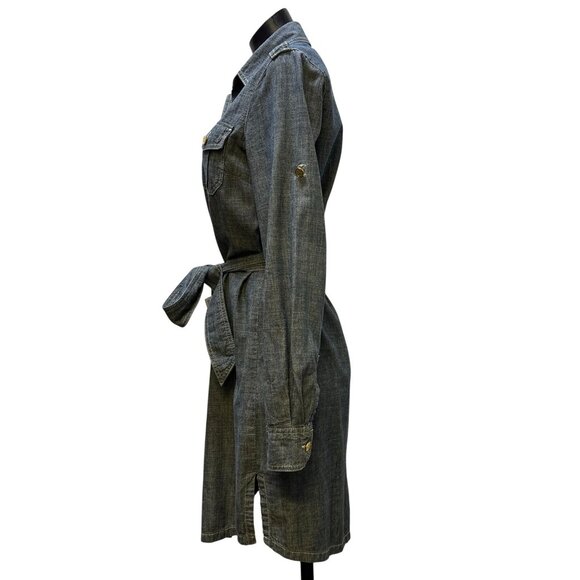 Tory Burch Denim Button-Front Shirt Dress With Belt Long Sleeves Size 6 - Picture 4 of 8